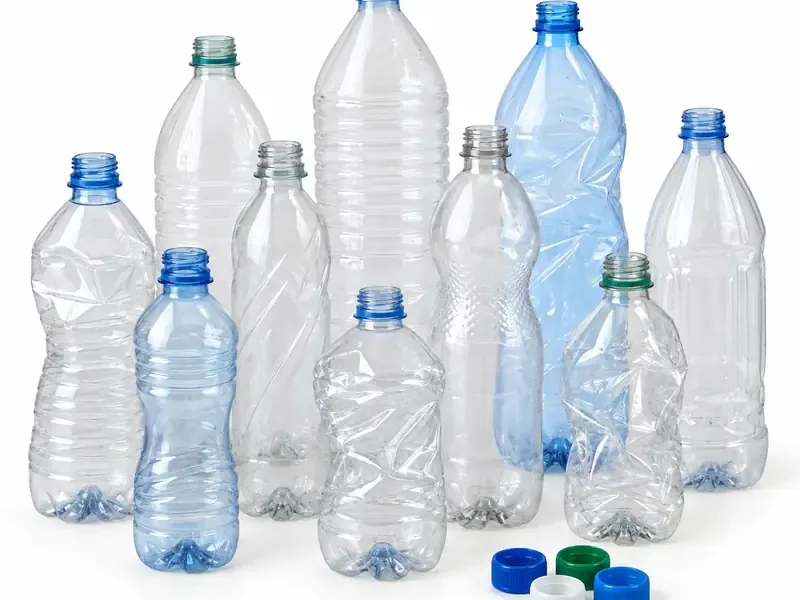 PET Bottles sorted and prepared for plastic scrap pickup evaluation