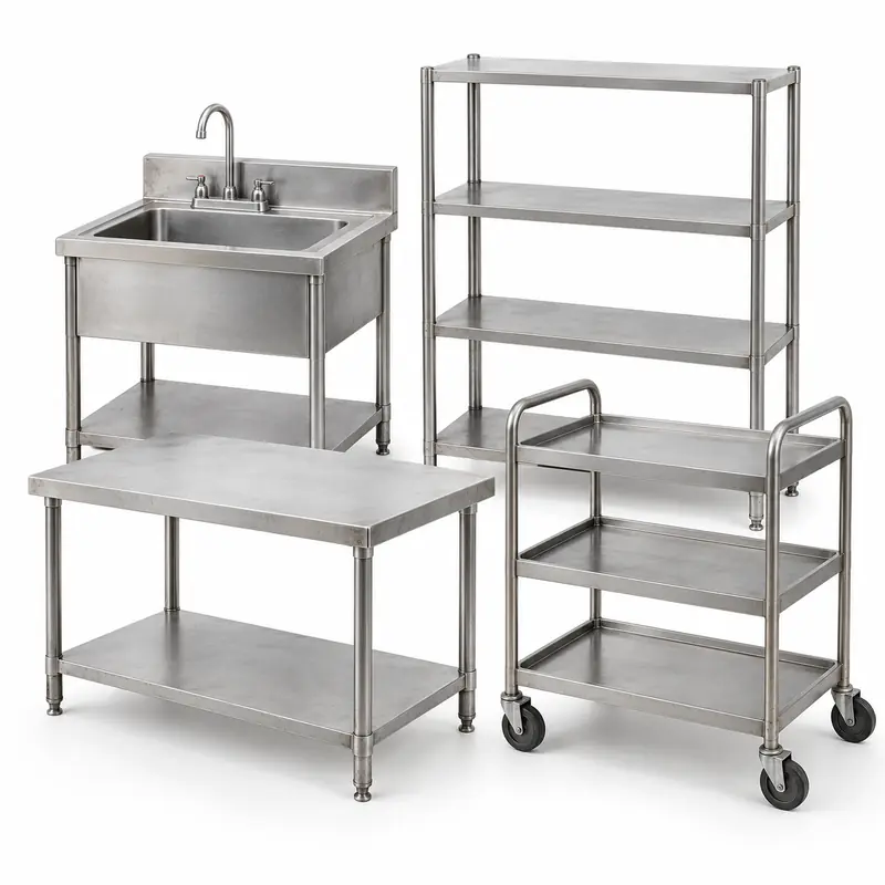 Stainless-Steel Kitchen Equipment arranged safely for scrap, reuse or recycling pickup evaluation