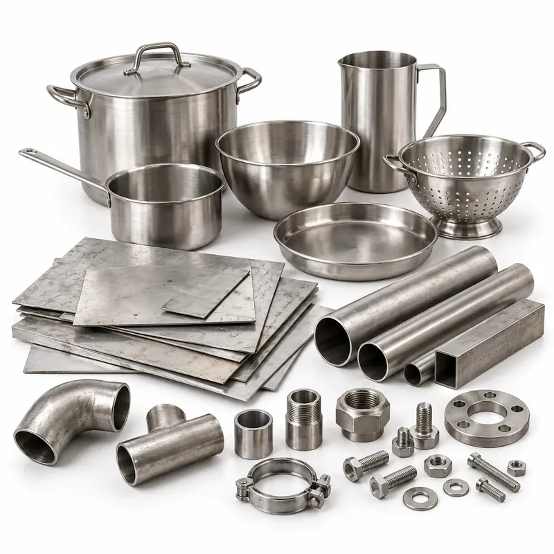 Mixed Stainless Steel arranged safely for scrap, reuse or recycling pickup evaluation