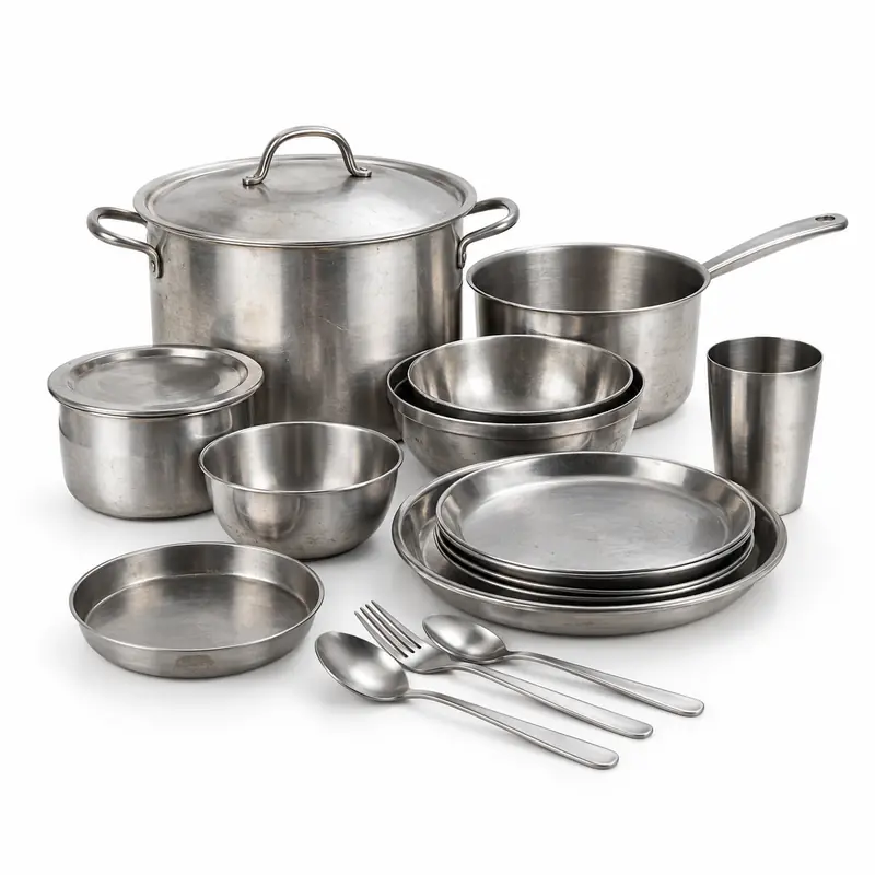 Stainless-Steel Utensils arranged safely for scrap, reuse or recycling pickup evaluation