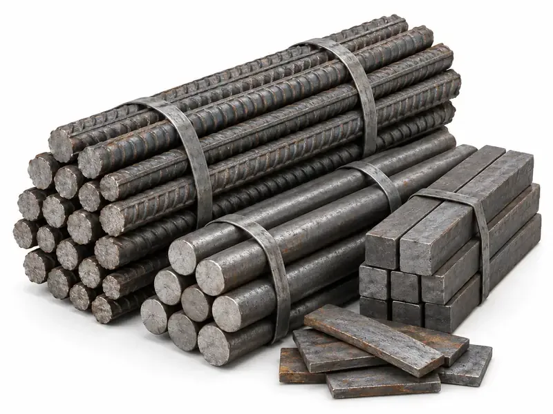 Steel Rods and Bars sorted and prepared for steel scrap pickup evaluation