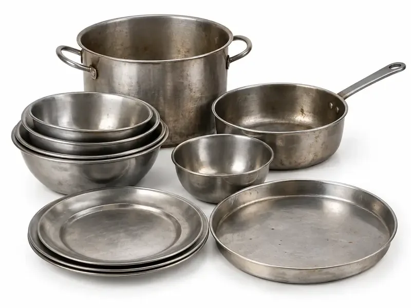 Steel Utensils sorted and prepared for steel scrap pickup evaluation