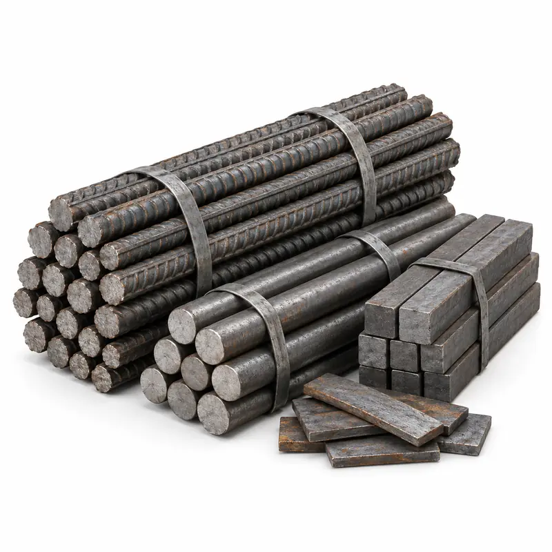 Steel Rods and Bars arranged safely for scrap, reuse or recycling pickup evaluation
