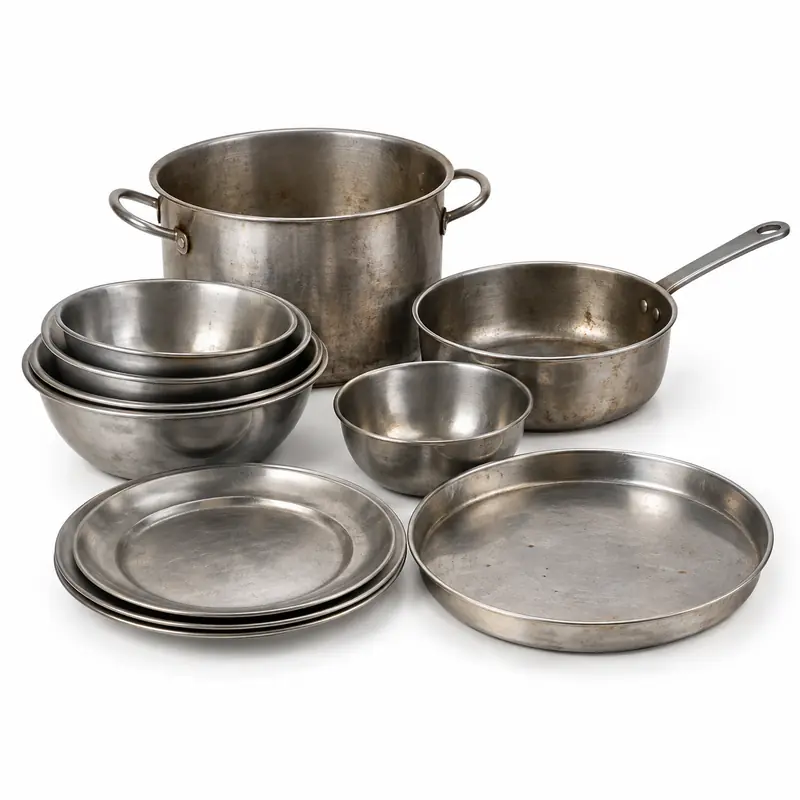 Steel Utensils arranged safely for scrap, reuse or recycling pickup evaluation
