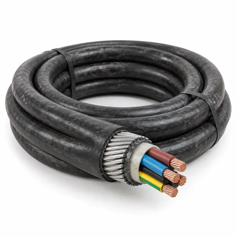 Armoured Cables arranged safely for scrap, reuse or recycling pickup evaluation